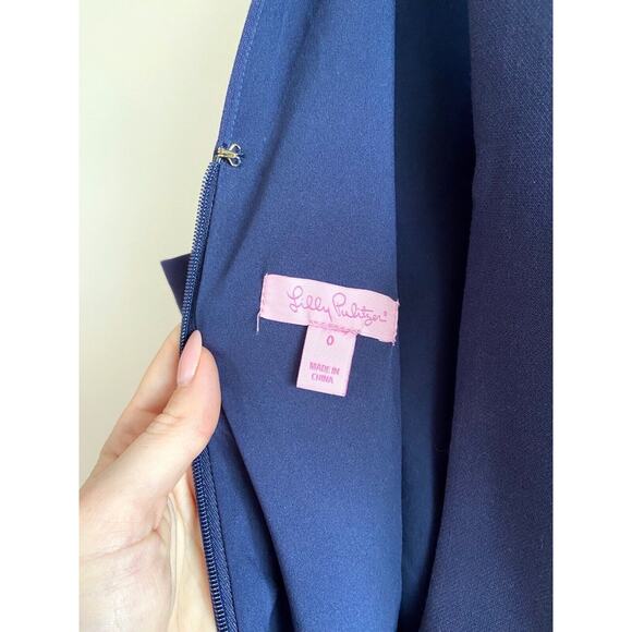 Lilly Pulitzer Benita Shift Navy Gold Embroidered Beaded Cocktail Dress Size 0 - Picture 10 of 16